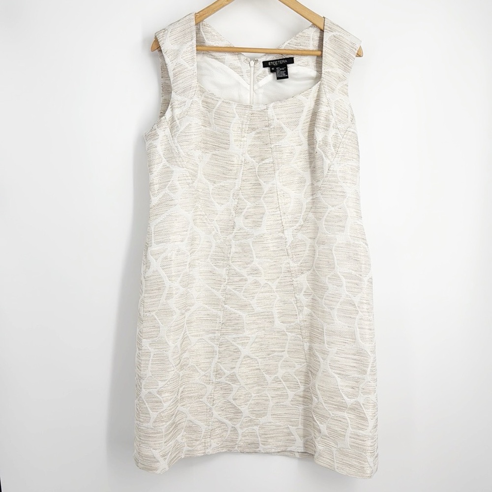 Etcetera White and Gold Metallic Sleeveless Sheath Dress size 16